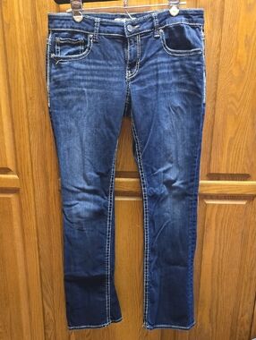 BKE Dark Blue Straight Leg Jeans with Contrast Stitching 32x33.5L